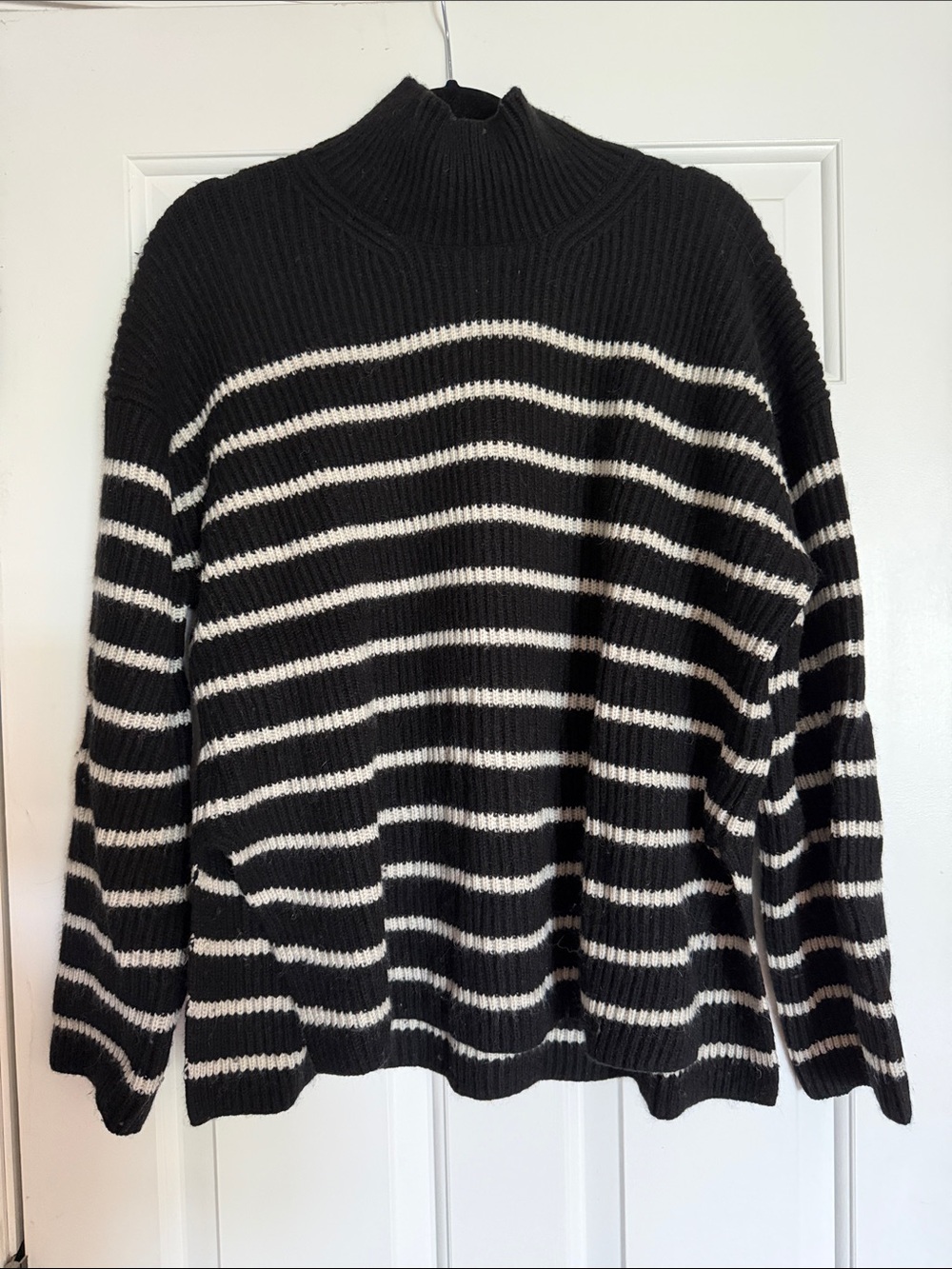 AllSaints Black and White Striped Mock Neck Sweater
